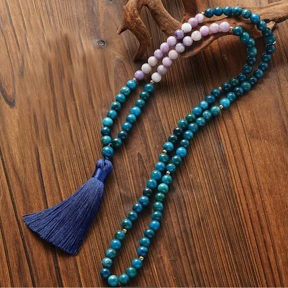Apatite 108 gemstone Mala necklace set